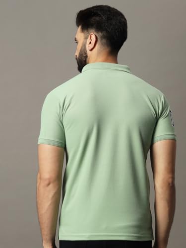 Image of Mens Solid Polo Neck Half Sleeve Tshirt-HB022-PISTA