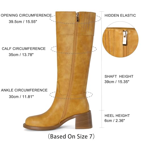 Image of Reitoye Knee High Boots Women Round Toe Chunky Block Heeled Boots Side Zipper Tall Gogo Boots Shoes