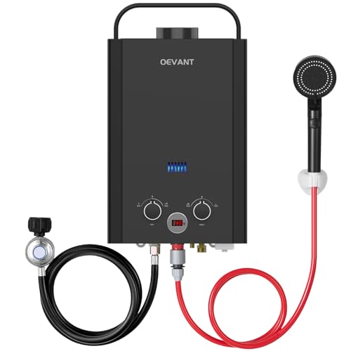 OEVANT Propane Water Heater, 1.58GPM 6L Portable Tankless Water Heater with Handle & Overheating Protection, Propane Gas, Instant Hot Water for RV Camping, Outdoor Shower (BLACK)