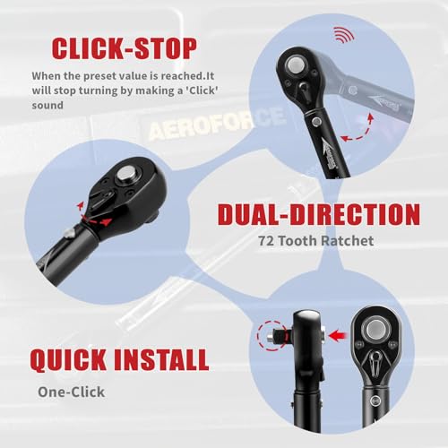 Aeroforce Professional Tools Aeroforce 1/4-Inch Drive Click Torque Wrench (4-20Lb.Ft/5.4-27.2Nm) 72-Tooth Dual-Direction Reversible Torque Wrench thumb #3