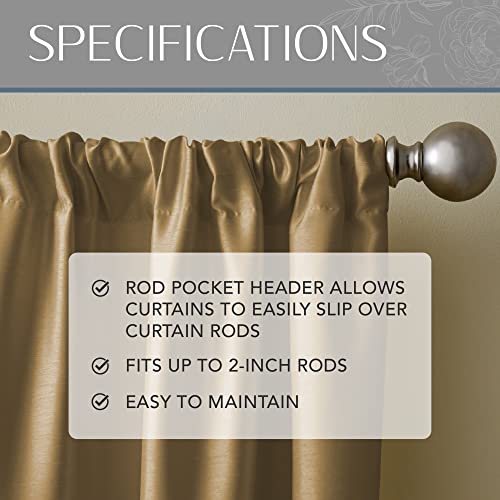 Elrene Home Fashions Versailles Faux-Silk Room-Darkening Curtain Panel, Blackout Curtain With Rod Pocket, 52 Inches By 108 Inches, Gold, 1 Panel #TOP4