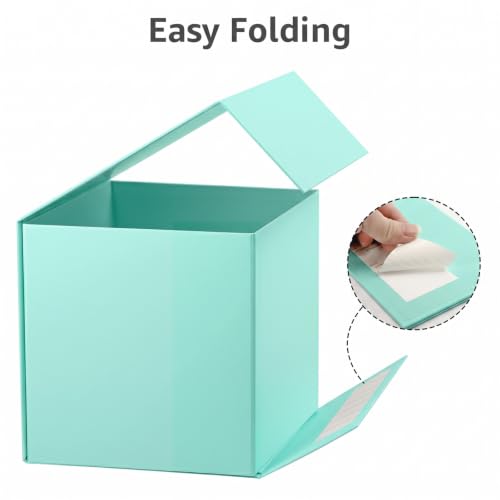 Image of LIFELUM Green Blue Gift Box with Magnetic Lid 10.2 x 10.2 x 10.2 inch, 1 Pack Square Gift Box with Shredded Paper Filler, Greeting Card, Ribbon for Presents, Birthday, Bridal Gifts, Wedding