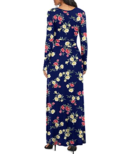 Image of LILBETTER Women Long Sleeve Deep V Neck Loose Plain Long Maxi Casual Dress