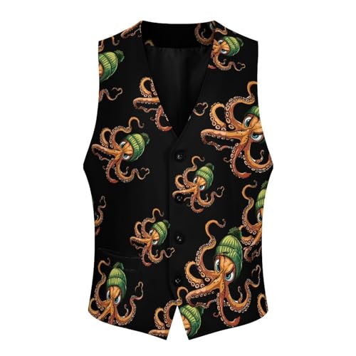 Cephalopod Octopus Men's Suit Vest Waistcoat Vests Formal Dress with 2 Pockets for Business Casual Tuxedo3