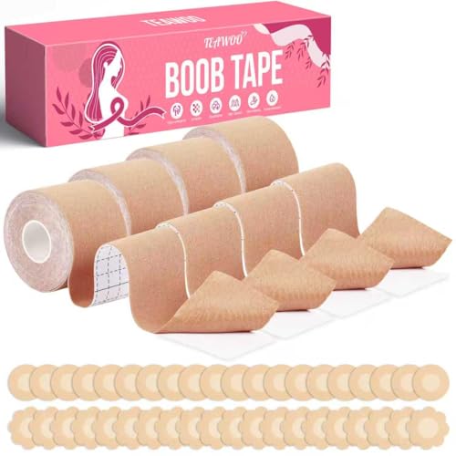 Image of TEAWOO Boob Tape Kit, Breast Lift Tape with Nipple Covers & Double Sided Tape, for A‑G Cup Sizes