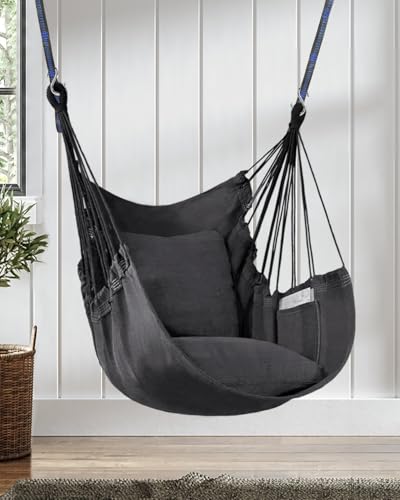 Image of Halalona Hammock Chair Hanging Hammock Chair Rope Swing 2 Cushions Included-Sturdy & Durable Soft Cotton Hand Woven Hammock Swing for Bedroom, Porch, Patio-Indoor /Outdoor