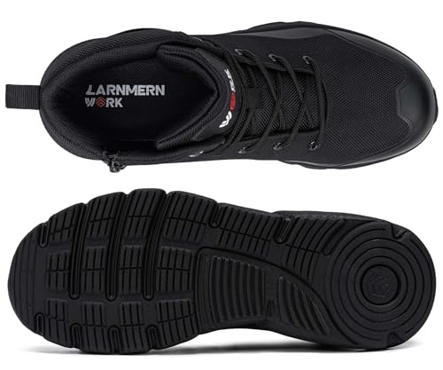 Image of LARNMERN Steel Toe Work Boots Men Slip Resistant Safety Shoes Side Zipper Industrial Construction High Top Comfortable Combat Tactical Boot 51699(10 Men, All Black)