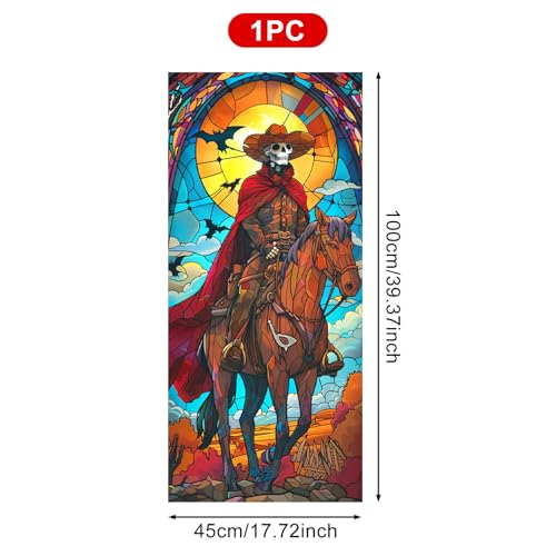 Vinilo decorativo para ventana Halloween con esqueleto vaquero 39.3x17.7 in miniatura 3