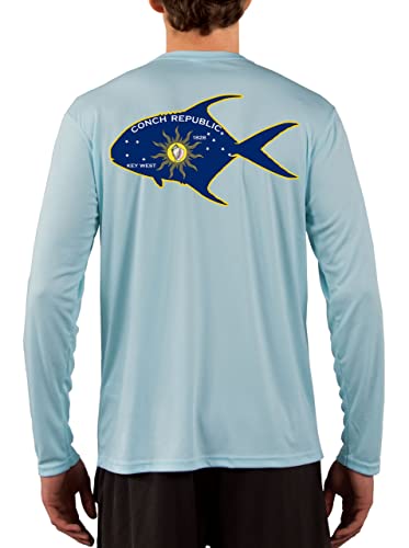 [New Artwork] Conch Republic Flag Permit Florida Keys Fishing Shirts for Men Ice Blue/Large