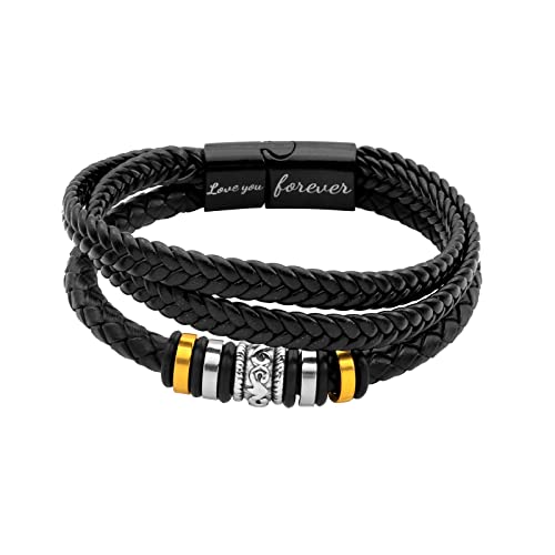 To My Son/Grandson Braided Leather Bracelet"I Will Always Be With You" Handmade Braided Rope Bracelet,Double Row Magnetic Closure Wristband Bracelet For Men,Stainless Steel Inspirational Wristband(Black) #TOP6