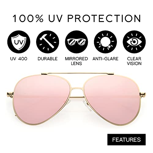 zeroUV Mirrored Oversized Aviator Sunglasses for Women with Flat Mirror Lens 58mm2