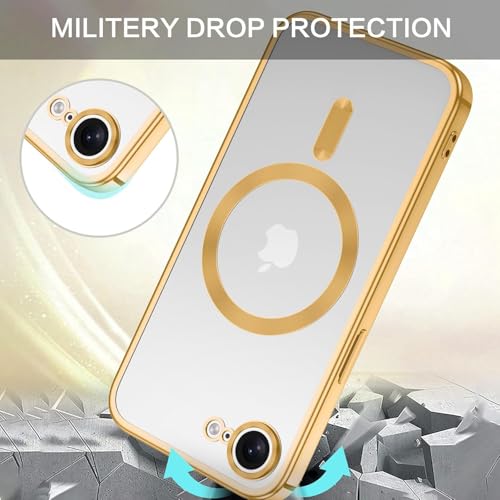 Image of VONZEE Electroplating Transparent Clear Logo Back Cover TPU Compatible with iPhone 17e / iPhone 16e Case, Compatible with Magsafe, Full Body &Camera Protection for Each Lens for Men & Women (Gold)