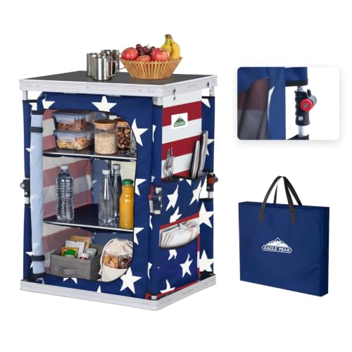 EAGLE PEAK Mesa Plegable de Camping Exterior con Gran Organizador de 3 Niveles y Bolsillos Laterales, Cocina Portátil de Aluminio, Bandera Americana miniatura 1
