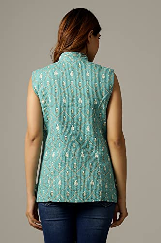 Image of Ravaiyaa - Attitude is everything Women's Floral Printed Reversible Quilted Jacket Coat Blazer Jacket Sleeve Less Waistcoat