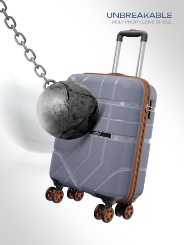 Image of Safari Broadway 8 Wheels 55cm Cabin Size Trolley Bag, Hard Case Polypropylene, 360 Degree Wheeling Carry-on Luggage for Men & Women, Suitcase for Travel, Trolley Bags for Travel, Flintstone