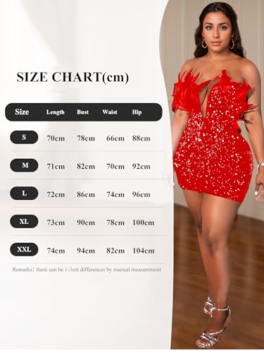 Image of Figdaw Feather Sequin Cocktail Dress for Women Sexy Party Club Night