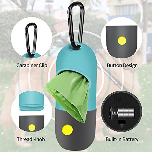 2 Pack Dog Poop Bag Dispenser with Built-in LED Flashlight, Pet Waste Bag Holder for Leash with Carabiner Clip for Lead Leash, 2 Rolls Leak-proof Doggy Waste Bags for Dog Walking, Blue,Eliamo