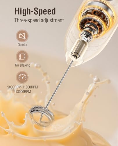 Image of Dynooper 3 in 1 - Electric Whisk Milk Foamer, Electric Whisk Foam Maker for Coffee, Lattes, Cappuccino, Matcha, Hot Chocolate & Creamer - Ceramic White
