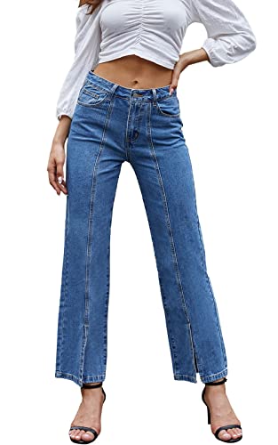 Wide Leg Jeans for Women Casual High Waist Baggy Denim Pants Split Jeans Vintage Loose Streetwear