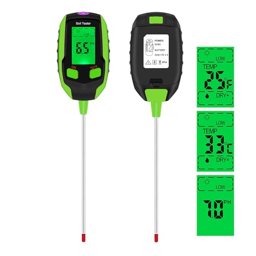 Justmetr Medidor digital de pH del suelo 4 en 1, pantalla LCD, verde