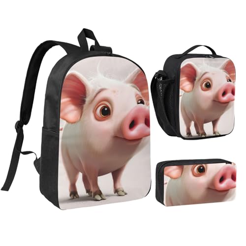 Sac à dos d'école léger avec boîte à déjeuner et trousse EdWal imprimé cochon