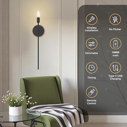 Image of L LOHAS LED Battery Operated Wall Sconce Set of 2 Wireless Remote Control