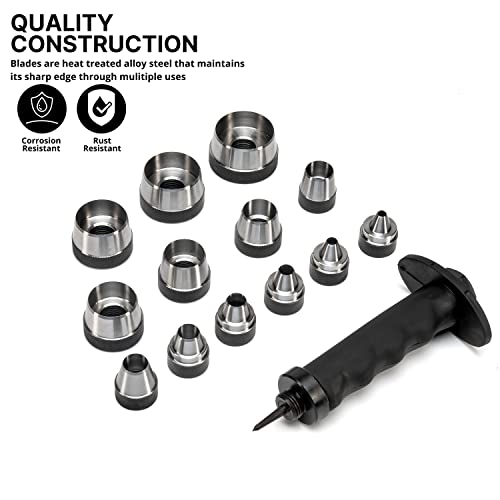Image of NEIKO 02604A Hole Punch Set | SAE & Metric, 3 /16 inch - 1-3 /8 inch & 5 - 35mm | 14 Piece Sharp Hollow Hole Punch Kit, Gasket Cutting Puncher, Foam Cutter, & Leather Hole Punches | 6 inch Interchangeable