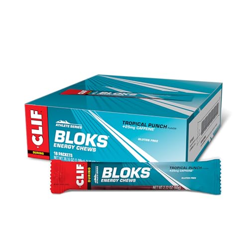 Clif Shot Bloks Electrolyte Chews Tropical Punch Flavour with 25 mg of Caffeine 60 g (Pack of 18)
