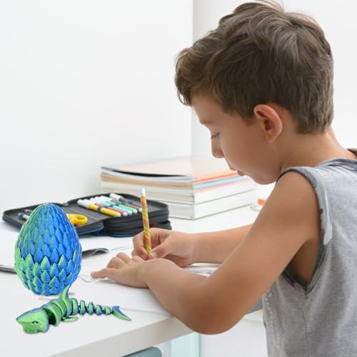 Mritrit 3D Gedruckte Dracheneier mit Hai im Inneren 3D Drache im Ei Überraschungs Haieier Spielzeug für Kinder Erwachsene Easter Weihnachtstag Schreibtisch Dekoration (Blau)