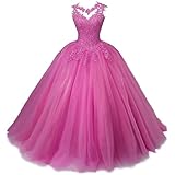 Xinaier Robe de soirée élégante en tulle pour femme - Robe de bal de fin d'année - Robe de bal de Quinceanera, rose, 34