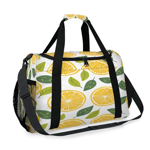 Watercolor Lemon Slices Travel Duffle Bag - Waterproof weekend luggage bag, men's sports and fitness bag, delivery hospital storage bag, overnight luggage bag with pull rod cover
