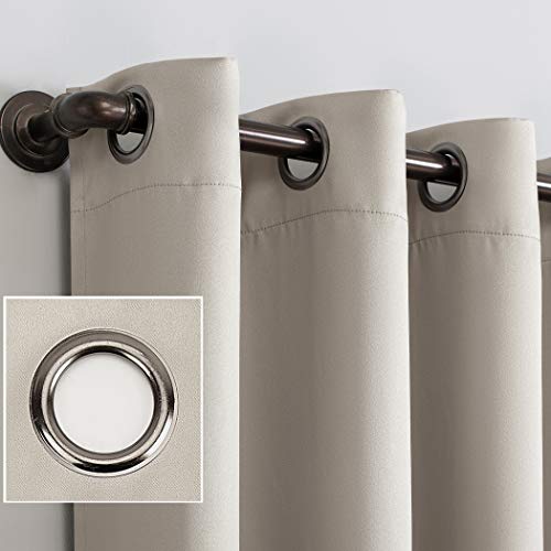 Sun Zero Nordic 2-Pack Theater Grade Extreme 100% Blackout Grommet Curtain Panel Pair, 52" X 84", Stone #TOP2