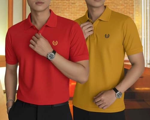 Image of MACK JONNEY Men's Solid Polo T-Shirt | Premium Cotton Blend | Regular Fit | Short Sleeve | Collared Casual Wear|Pack of 2 -MJ-157