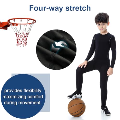 AUYAO Kompressionshose für Kinder Jungen Lange Sportleggings Laufhose Sport Leggings Kompressions-Leggings Lange Tight Hose Unterhose Sporthose Strumpfhos Enganliegende Funktionshose Fitness Joggen L