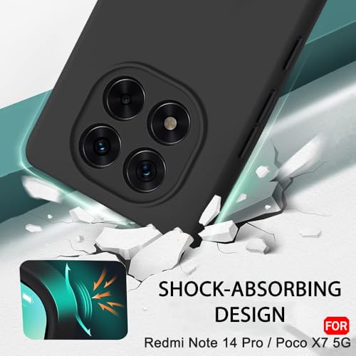 Image of TheGiftKart Liquid Silicone Back Cover Case for Mi Redmi Note 14 Pro /Poco X7 5G | Soft Micro-Fibre Lining Inside | Camera & Screen Protection | Shockproof Back Cover Case (Silicone, Black)