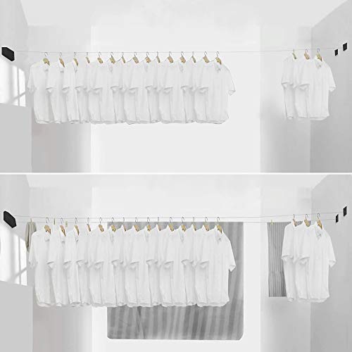 Image of BESy Retractable Clothesline ABS case+Aluminum Dryer with Adjustable Stainless Steel Double Rope String Hotel Style Heavy Duty,Wall Mounted Method, 13.8 Feets,Black