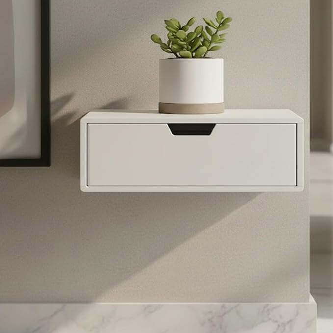 Wooden Wall Mounted Floating Wall Hanging Sliding Drawer Wall Shelf for Living Room Tv Unite Setup Box Stand (White)-image-36
