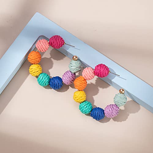Raffia Hoop Boho Earrings - Cute Rattan Handmade Colorful Earrings for Women - Unique Summer Jewelry4