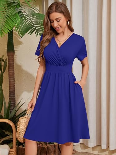 Image of Heymoments Womens Summer Short Sleeve Casual Dresses V-Neck Beach Dress with Pockets S-2XL
