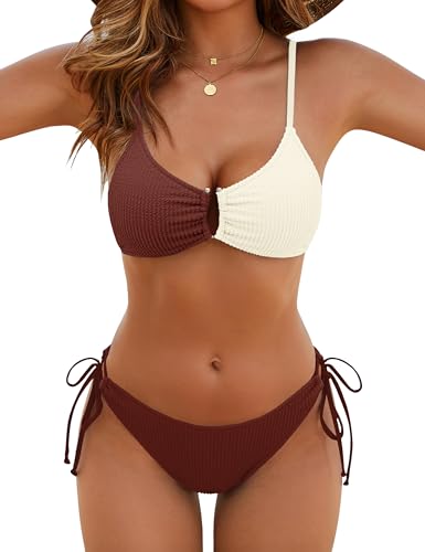 Image of Blooming Jelly Womens Sexy 2 Piece Bikini Sets Cheeky High Cut Bathing Suit Color Block Textured U-Wire Swimsuits 2026