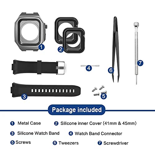 Kit Modification Apple Watch Boîtier Acier Inoxydable et Bracelet Caoutchouc Premium EZZON - 6