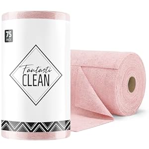 Fantasticlean Microfiber Cleaning Cloth Roll -75 Pack, Tear Away Microfiber Towels, 12″ x 12″, Reusable, Washable, Scratch Free, Ultra Absorbent Dish Rags for Car, Home, Garage or Shop (Pink)