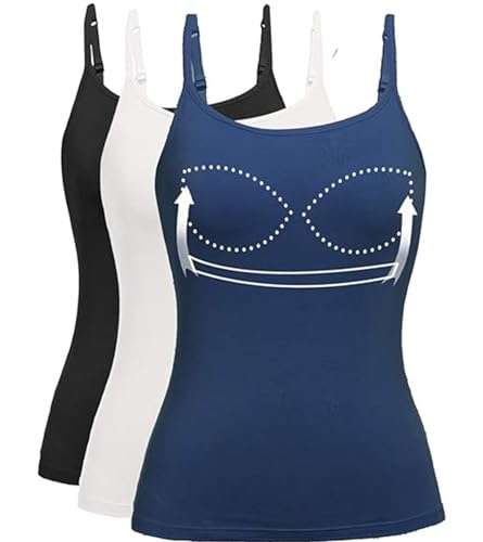Mejores review On-line Estanterías ajustables para baño para comprar hoy. 37 playera sin mangas para mujer, playera sin mangas con brasier de estante, playera básica con tirantes ajustables, Negro-Blanco-Azul Marino, M