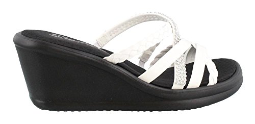 Skechers Cali Women's Rumblers-Social Butterfly Wedge Sandal,White Rhinestone,8 M US
