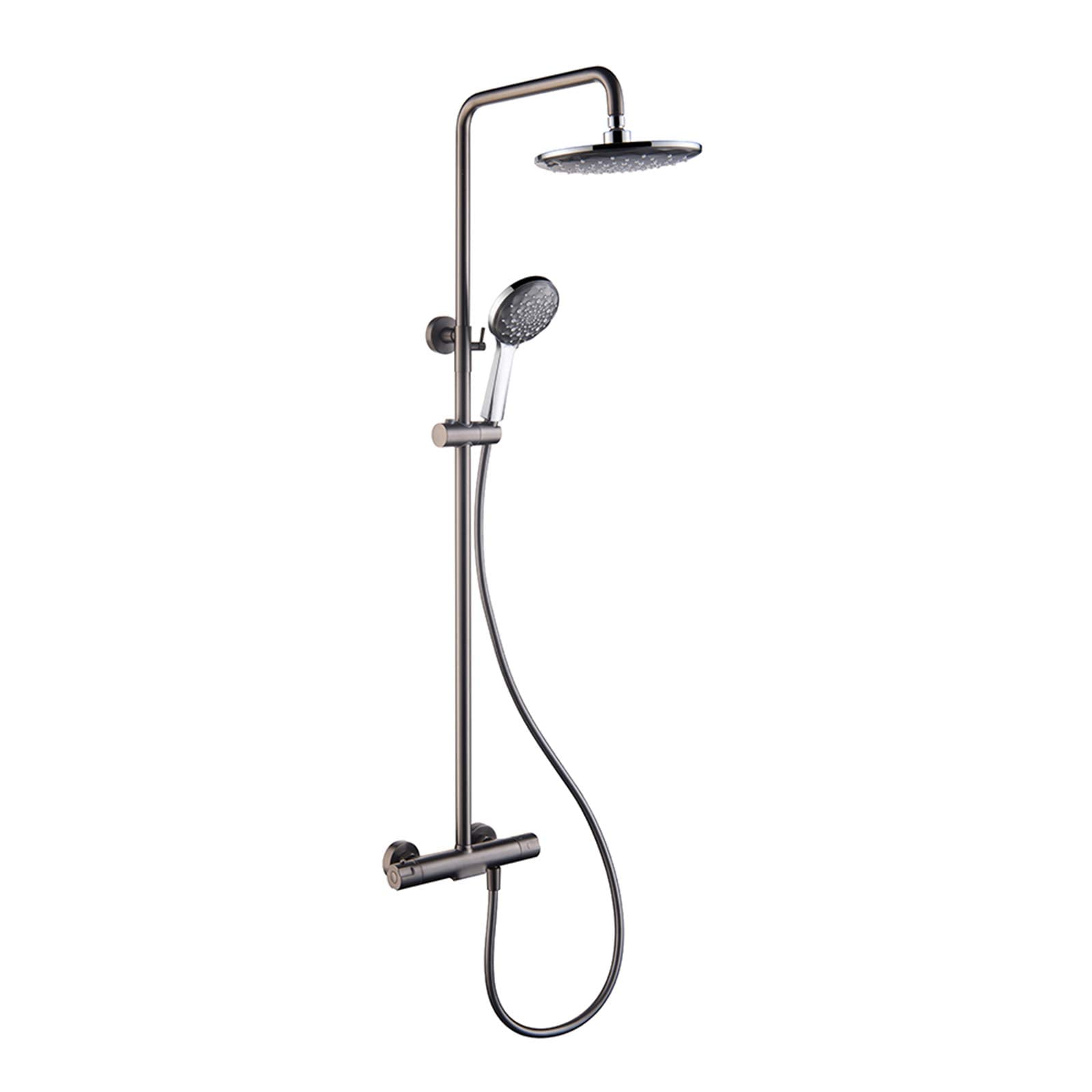 QUSYZD Thermostatic Shower Combo Set Wall Mounted Gray Bathroom Shower Faucet Set with 10 Inches Shower Head, Handheld Shower, Waterfall Bathtub Faucet,