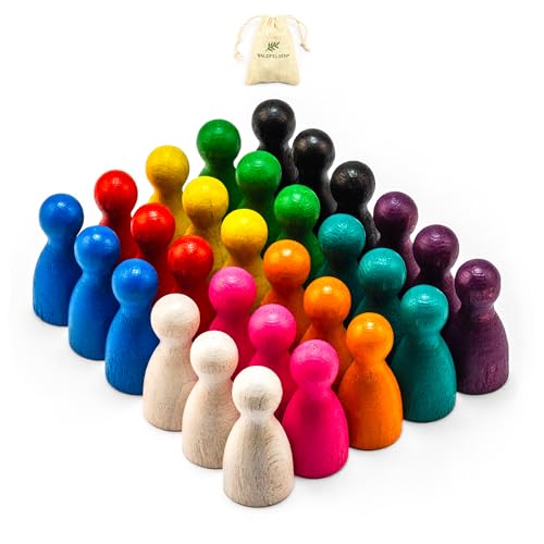 Waldfelsen Lot de 30 cônes de paille en bois de hêtre dans dix accessoires pour jeux de société 10 Couleurs