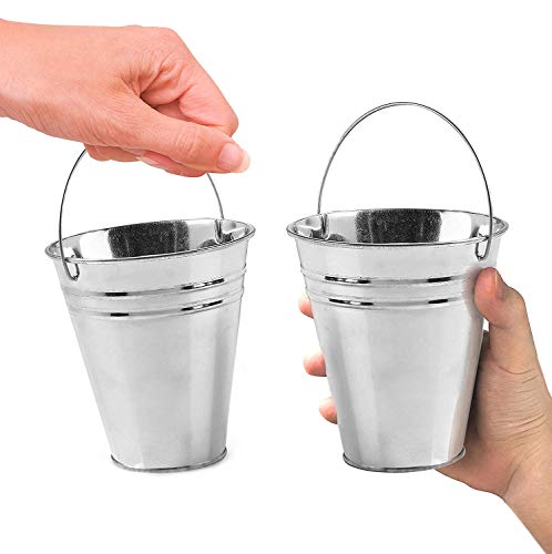 image for Kicko Large Galvanized Metal Buckets Bulk - 12 Pack - with Handle 5 X 