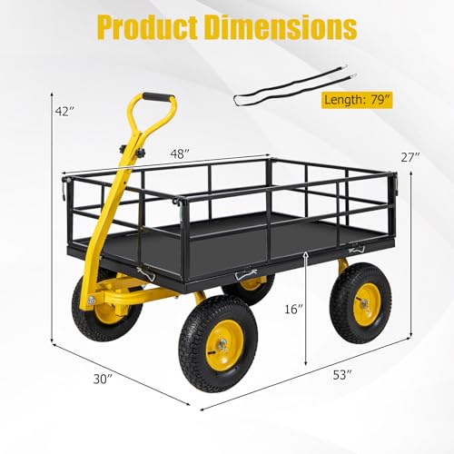 Toolsempire Utility Garden Cart, 1200 lbs Capacity Heavy Duty Wagon Cart with Rotating Handle, Removable Sides & 13\" Wheels, Metal Utility Cart for Outdoor Hauling & Gardening - Thumbnail 7