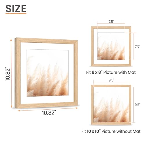 Image of upsimples 10x10 Picture Frame Solid Wooden, Nursery Decor, 1Pack Natural | 100% Solid Wood, Fit 8x8 with Mat and 10 x 10 Square Photo, Wall Decor or Tabletop Display, Safe For Nursery Kids Room