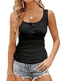 Tank Top for Women, Sleeveless Henley Tank Tops for Women, Ribbed Basic Tank Tops, Solid Cami Casual Summer Tops Shirts (Black,L)